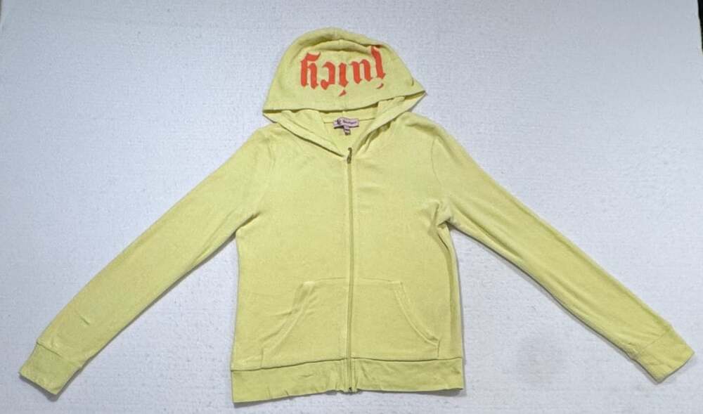 Vintage Y2K Juicy Couture Yellow Velour Full Zip Hoodie Orange Logo Size M